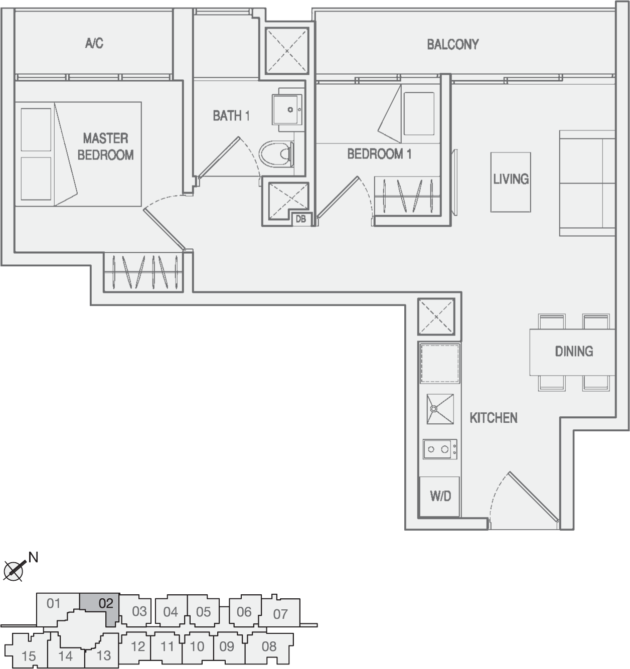 Type Type-A1 2 Bedroom Floor Plan