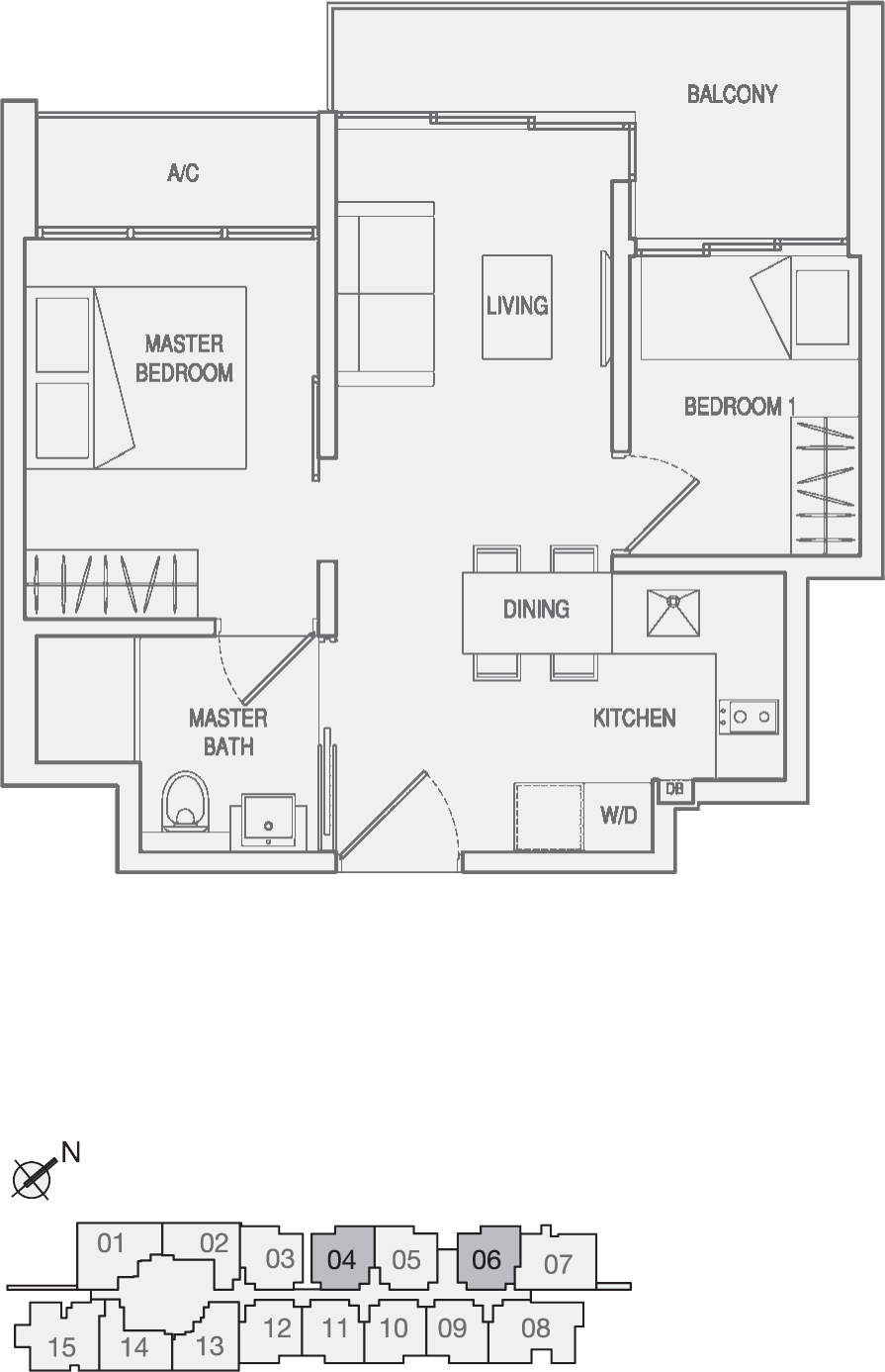 Type Type-A2(m) 2 Bedroom Floor Plan