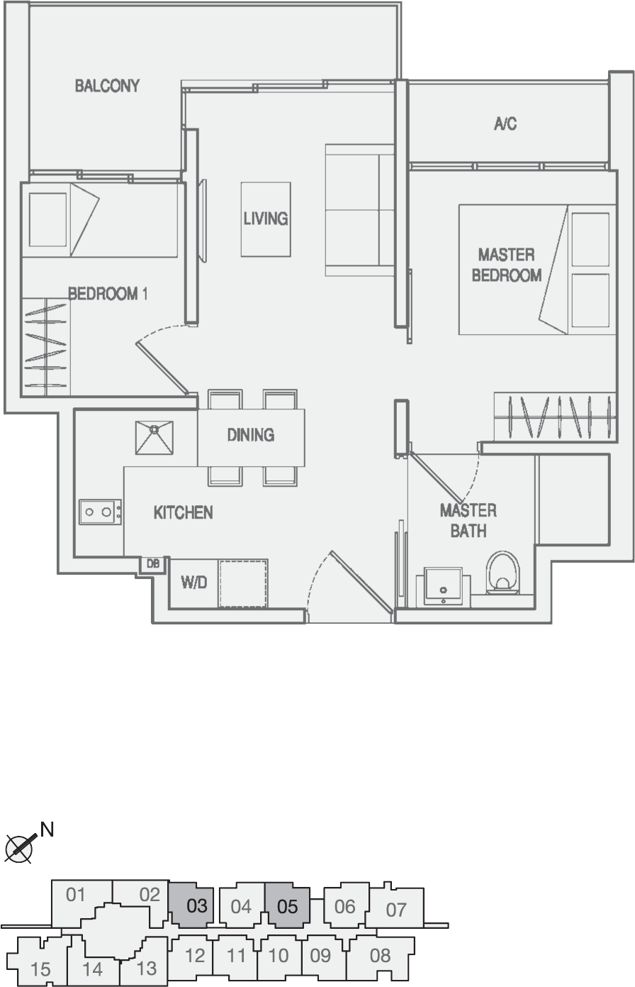 Type Type-A2 2 Bedroom Floor Plan