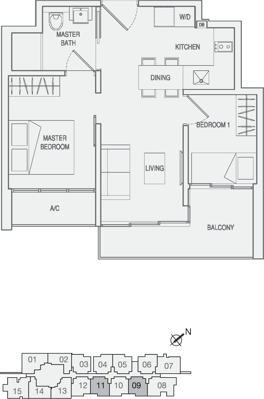 Type Type-A3(m) 2 Bedroom Floor Plan