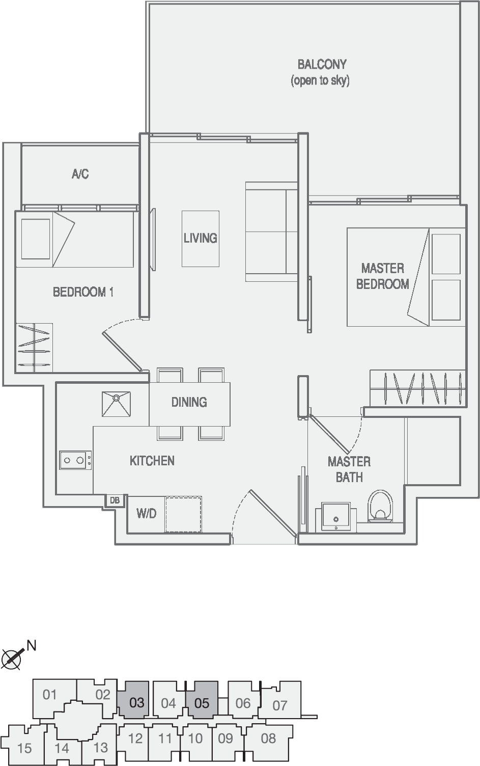 Type Type-C1 2 Bedroom with Balcony Floor Plan