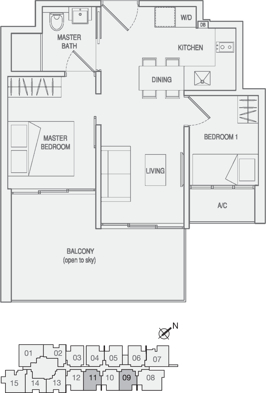 Type Type-C2(m) 2 Bedroom with Balcony Floor Plan