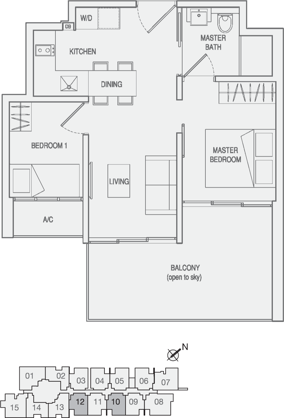 Type Type-C2 2 Bedroom with Balcony Floor Plan