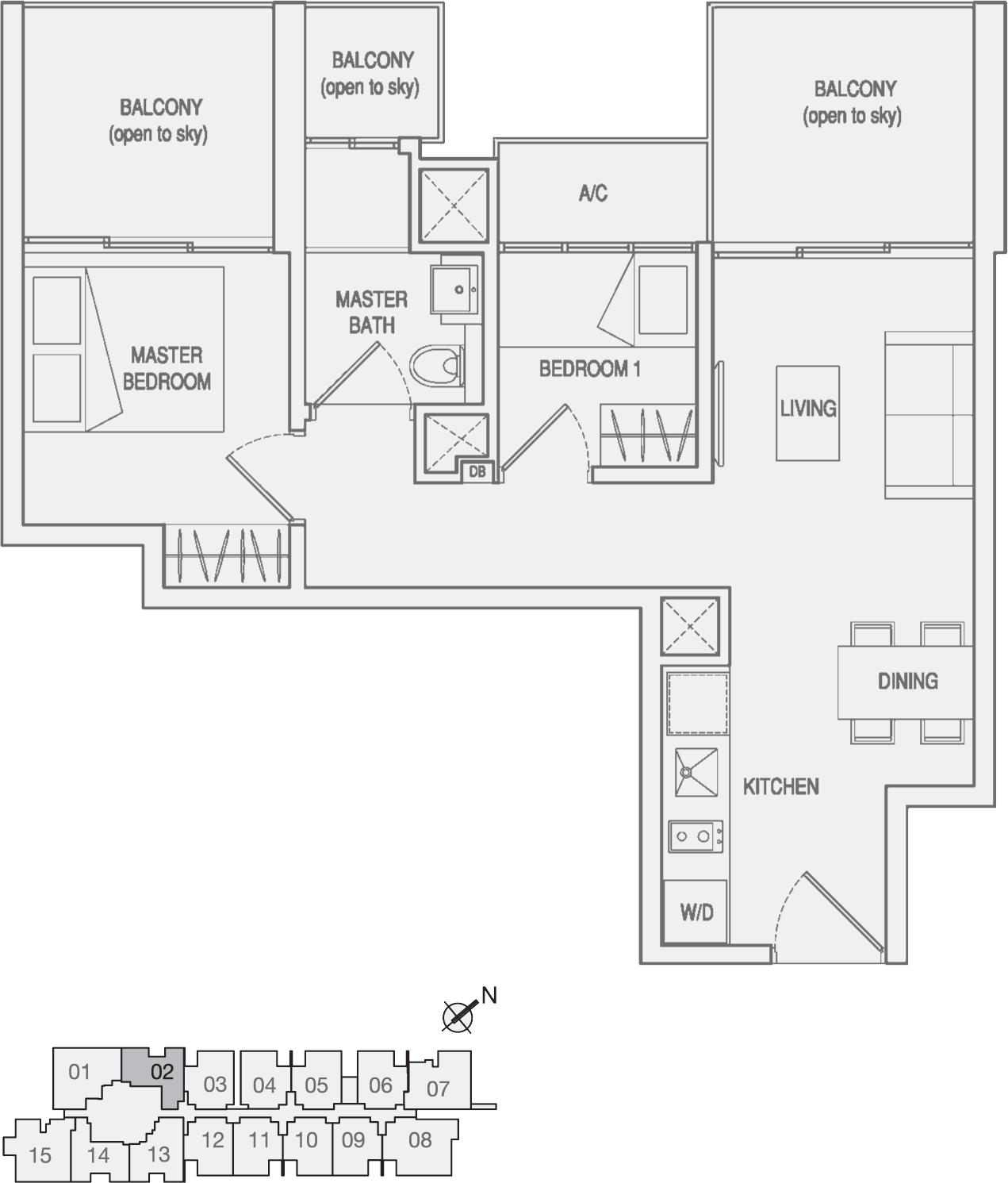 Type Type-C3 2 Bedroom with Balcony Floor Plan