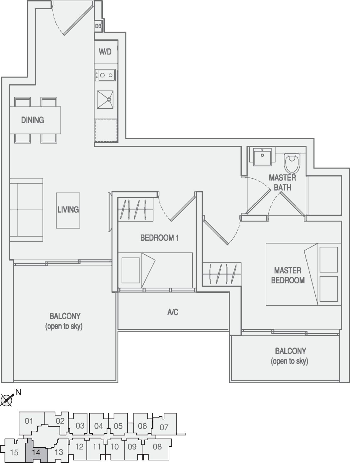 Type Type-C4 2 Bedroom with Balcony Floor Plan