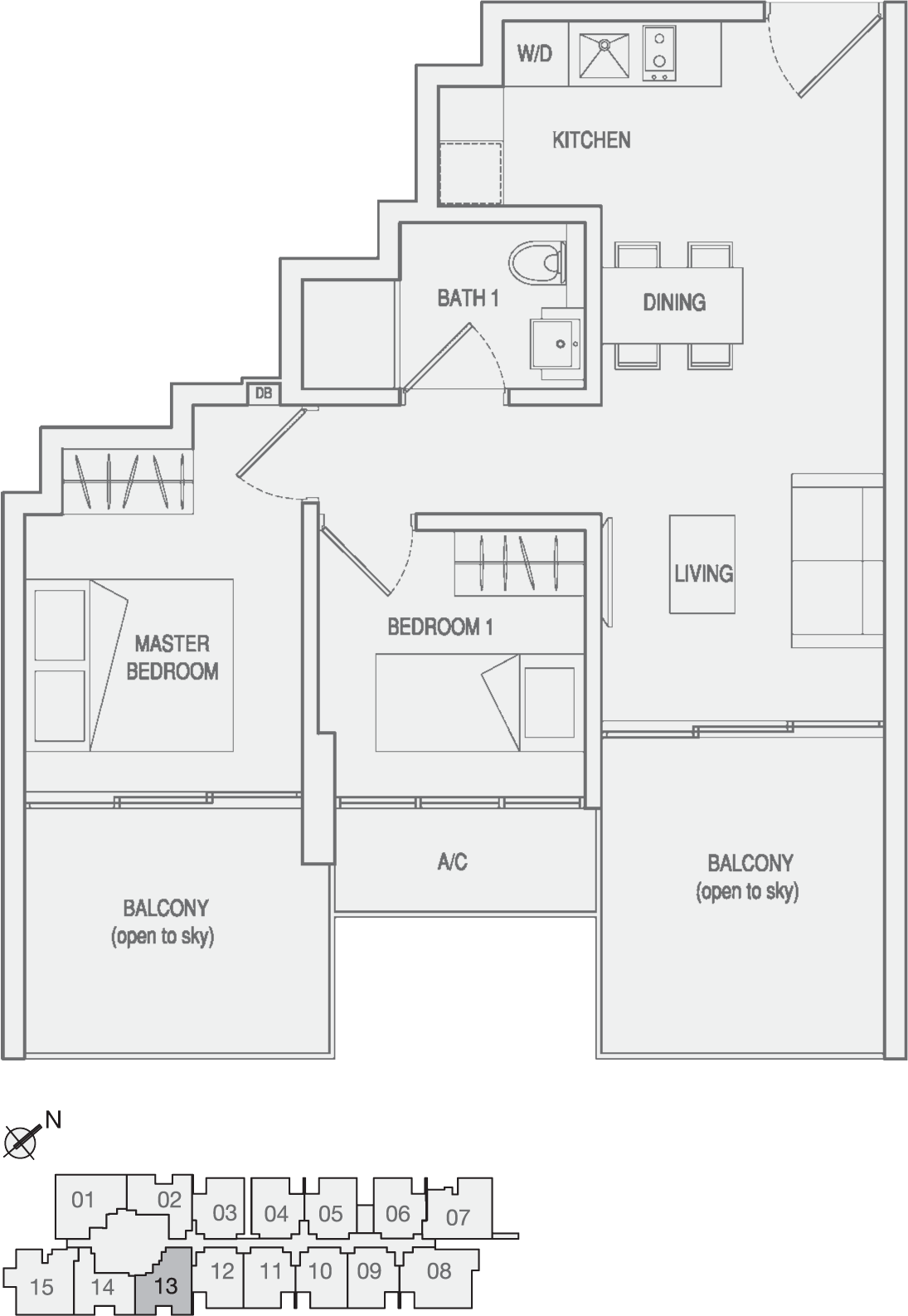Type Type-C5 2 Bedroom with Balcony Floor Plan