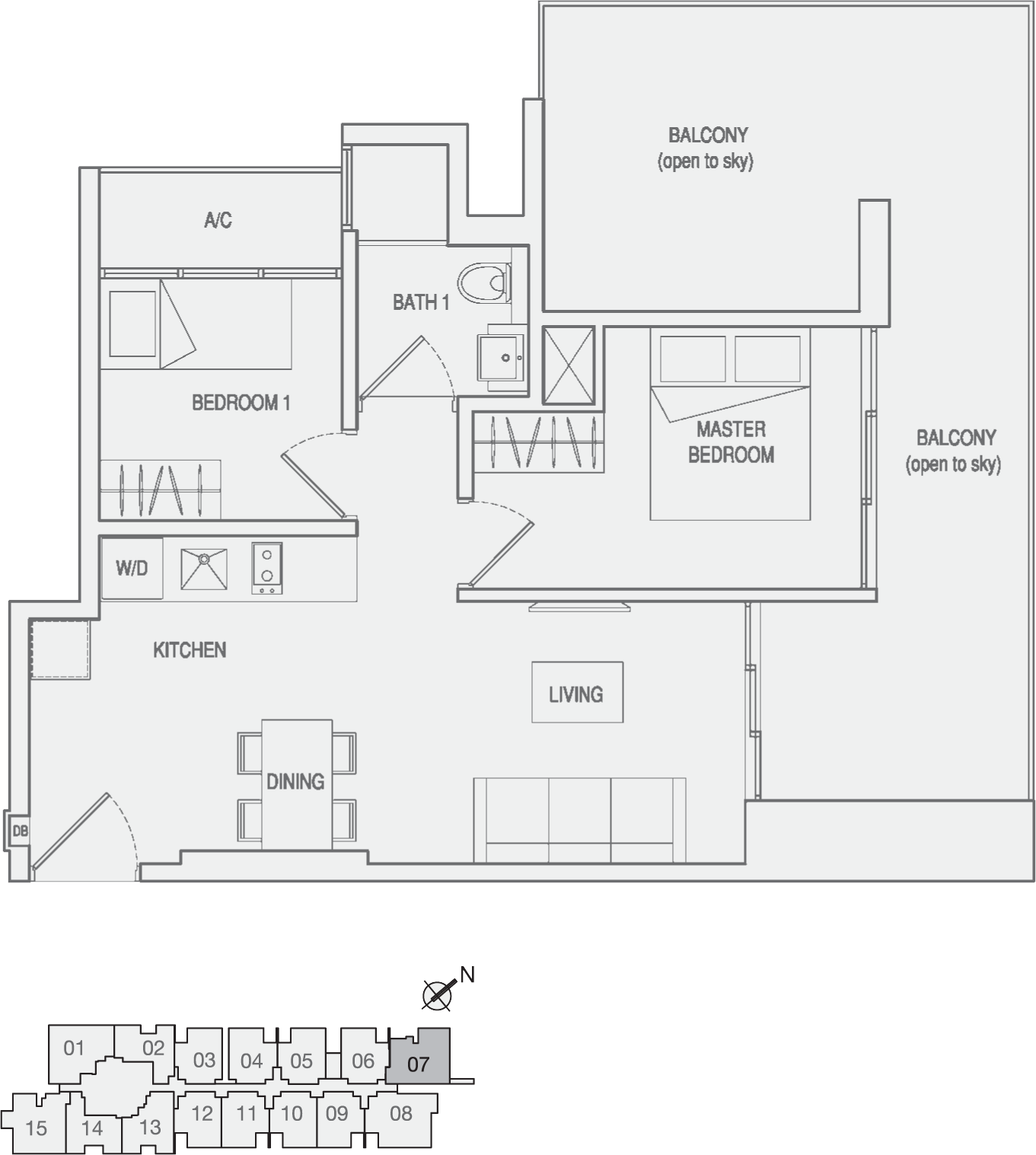 Type Type-C6 2 Bedroom with Balcony Floor Plan