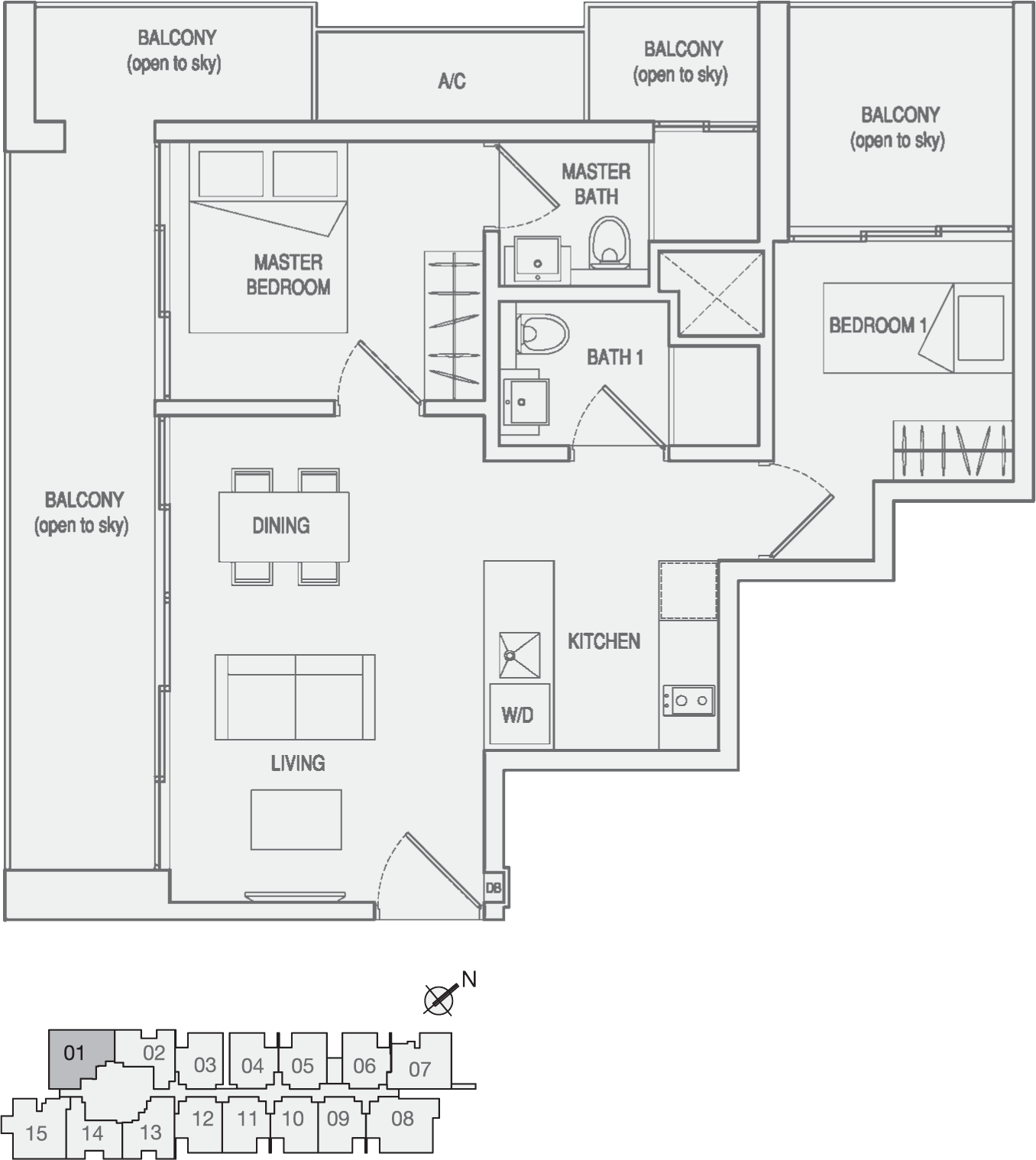 Type Type-C7 2 Bedroom with Balcony Floor Plan