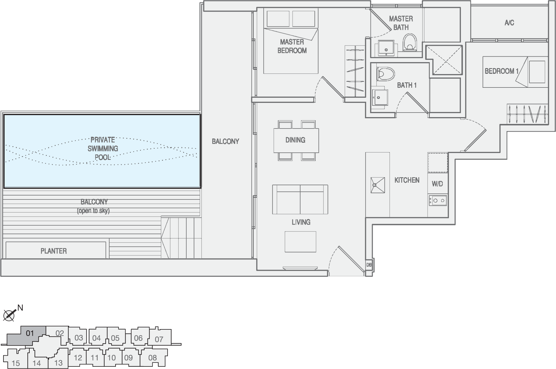 Type Type-C8 2 Bedroom with Balcony Floor Plan
