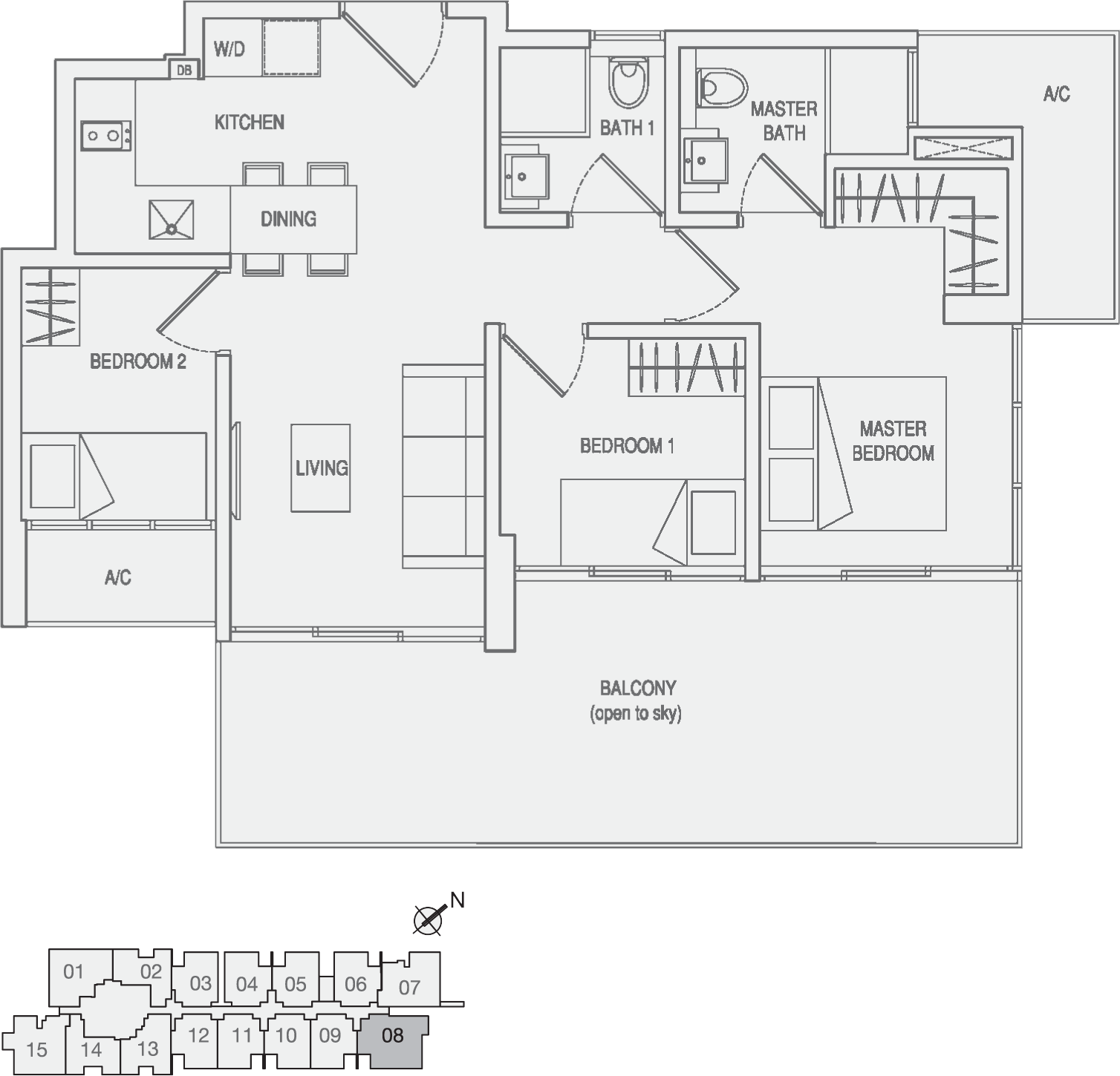 Type Type-D1 3 Bedroom with Balcony Floor Plan