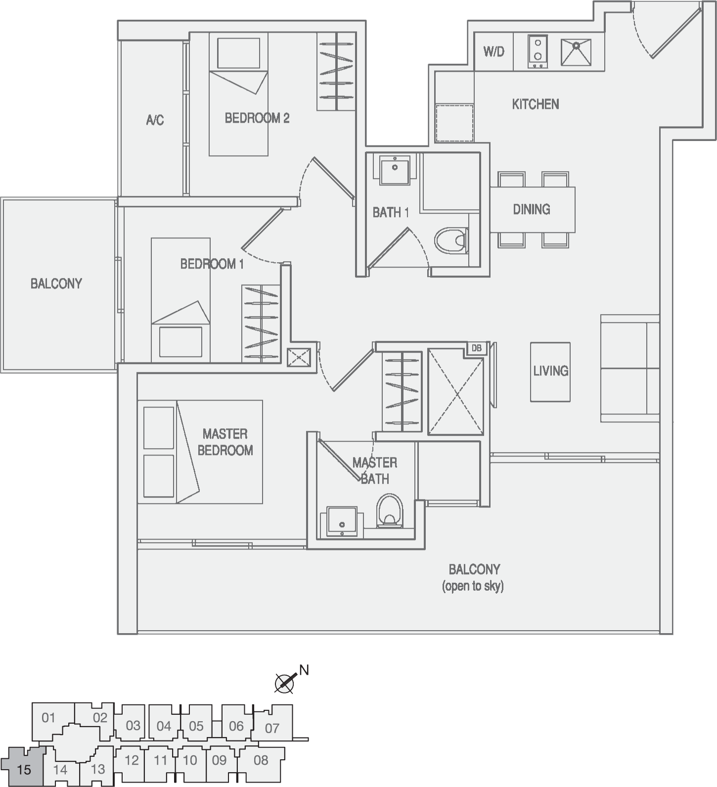 Type Type-D2 3 Bedroom with Balcony Floor Plan