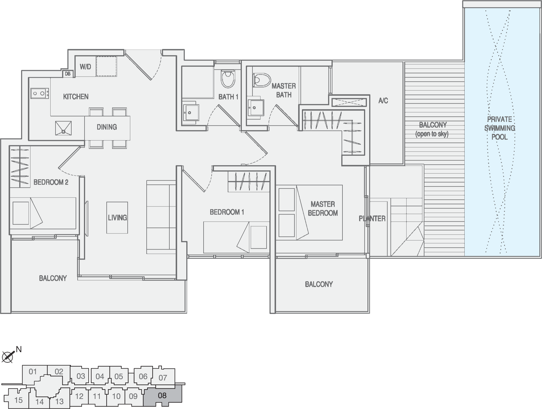 Type Type-D3 3 Bedroom with Balcony Floor Plan