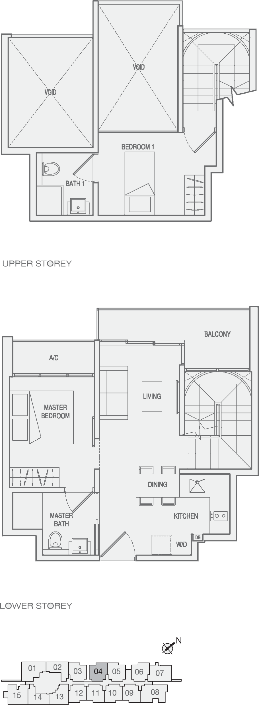 Type Type-DP(m) Duplex 2 Bedroom Floor Plan