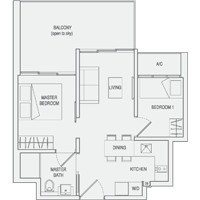 Type C1(m) 2-Bedroom-with-Balcony Floor Plan