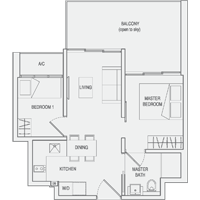 Type C1 2-Bedroom-with-Balcony Floor Plan