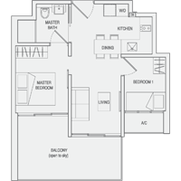 Type C2(m) 2-Bedroom-with-Balcony Floor Plan