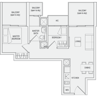 Type C3 2-Bedroom-with-Balcony Floor Plan