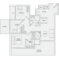 Type D2 3-Bedroom-with-Balcony Floor Plan